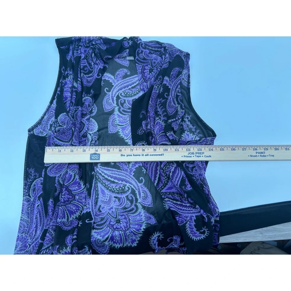 Chicos Travelers Purple Paisley Mesh Vest Sleeveless Cardigan Open Front Size 3
